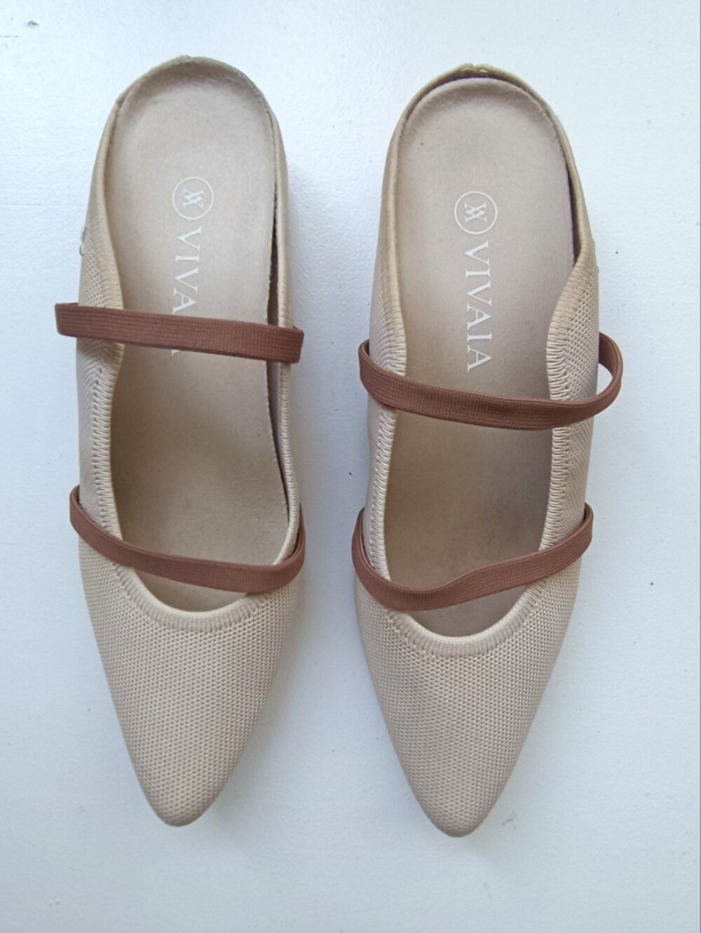 VIVAIA Elle Pointed-Toe Knit Mules Beige Size 8 - Picture 2 of 13